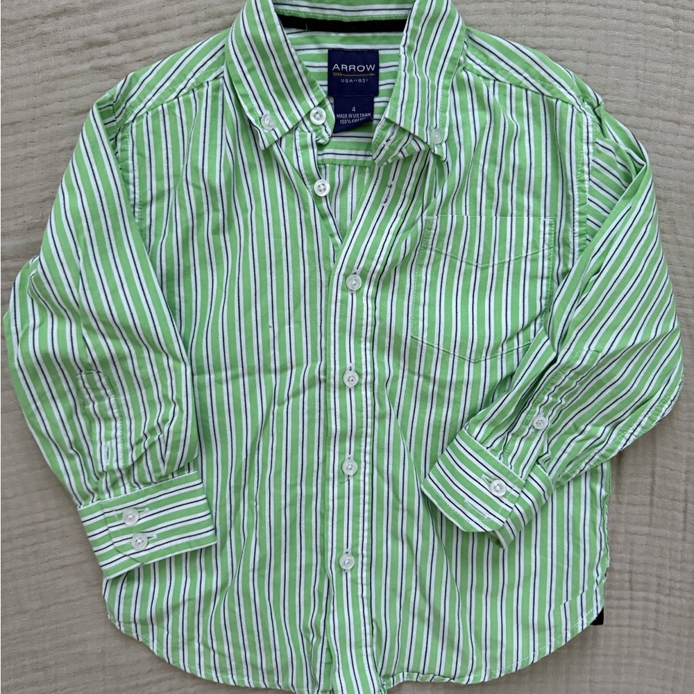 Arrow Kids Button-Down Shirt in Green and White Stripes
